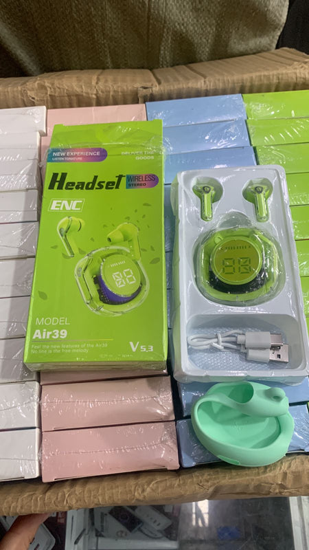 Air 39 TWS Earbuds – BT 5.3 Gaming (Transparent Case)