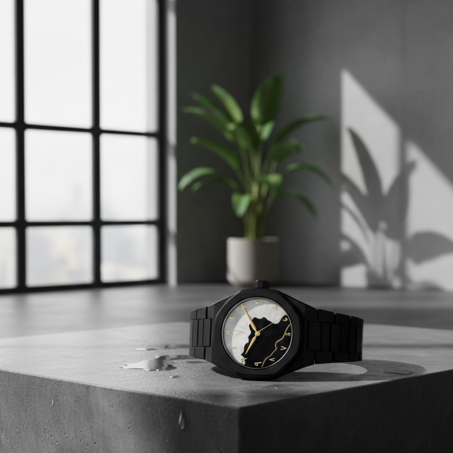 Black Aura Watch — Elegant, durable with black & white dial