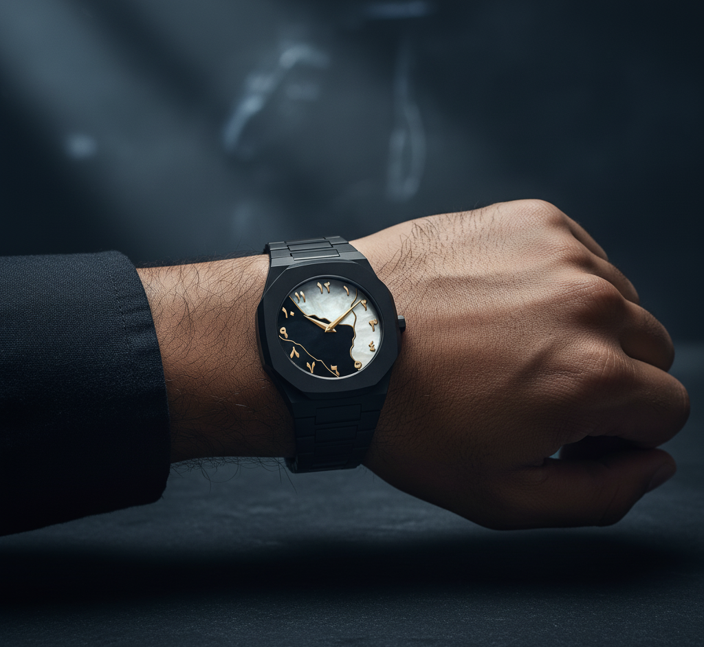 Black Aura Watch — Elegant, durable with black & white dial