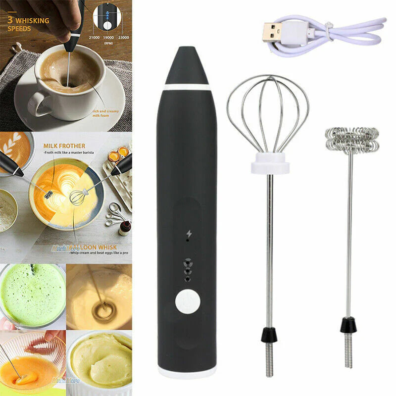 Rechargeable 2-in-1 Coffee & Egg Beater – 3-Speed Electric Frother